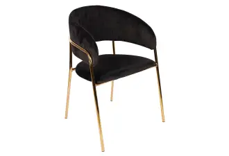 ARIANA krzesło tapicerowane aksamitną, czarną tkaniną velvet, metalowy stelaż w kolorze złotym