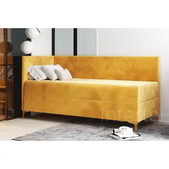 MATRIX 2M  nowoczesne łóżko tapicerowane dla nastolatka 120x200 z pojemnikiem i materacem, przeszycie X, nóżka złota chrom